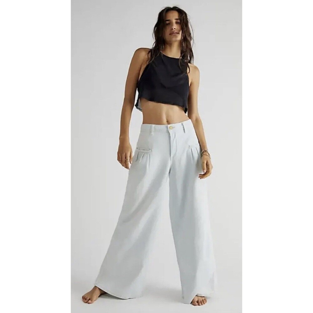 We The Free Women Jeans Pants Charlie Wide Leg Pleated  Boho Retro Size 31 NWT